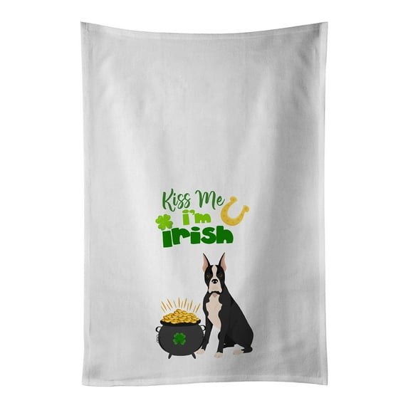 Carolines Treasures WDK4765WTKT Black Boxer St. Patricks Day White Kitchen Towel Set of 2 Dish Towels 19 X 25"