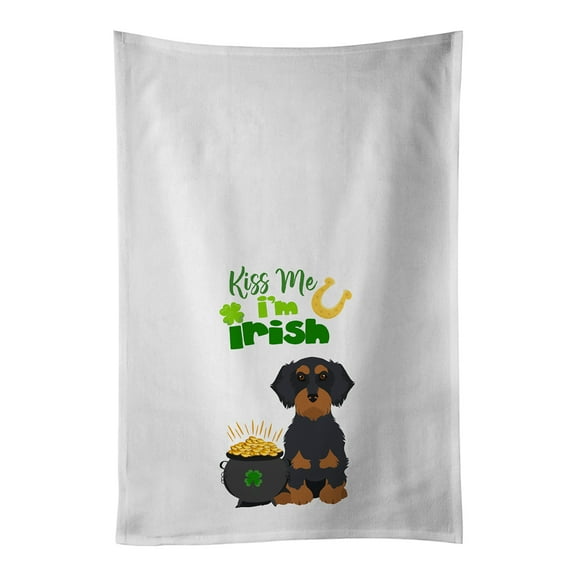 Carolines Treasures WDK4820WTKT Wirehair Black and Tan Dachshund St. Patricks Day White Kitchen Towel Set of 2 Dish