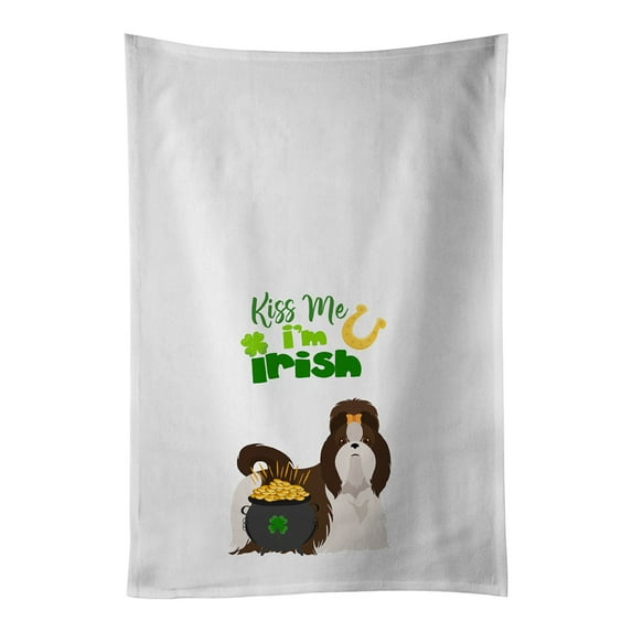 Carolines Treasures WDK4906WTKT Liver and White Shih Tzu St. Patricks Day White Kitchen Towel Set of 2 Dish Towels 19 X