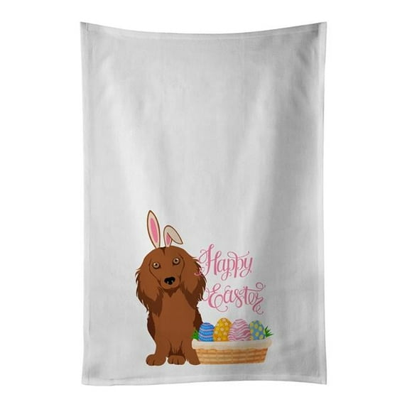 Carolines Treasures WDK5002WTKT 28 x 19 in. Longhair Red Dachshund Easter White Kitchen Towel, Set of 2