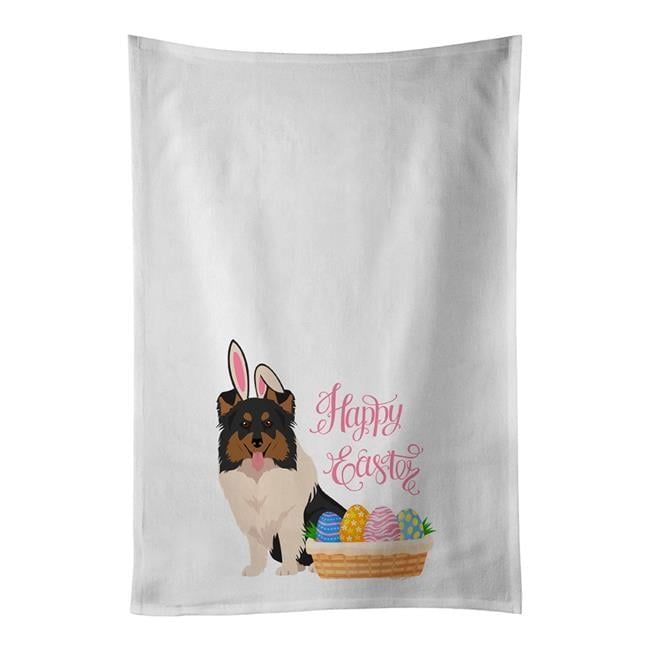 Tricolor Sheltie Easter White Kitchen Towel Set of 2 Dish Towels 19 in x 28 in