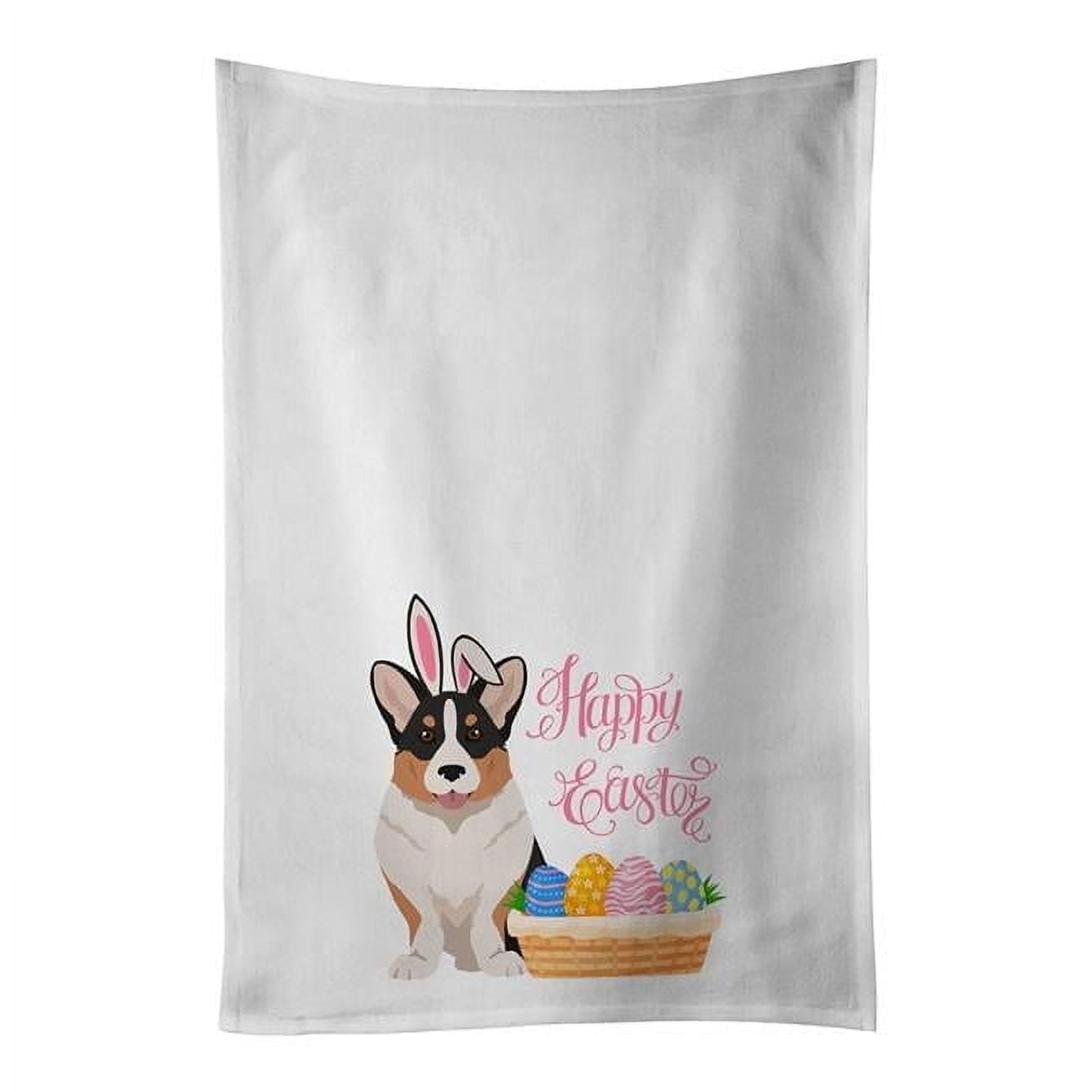 Carolines Treasures WDK5109WTKT 28 x 19 in. Tricolor Cardigan Corgi Easter White Kitchen Towel, Set of 2