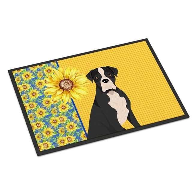 Carolines Treasures WDK5342JMAT 24 x 36 in. Summer Sunflowers Natural Eared Black Boxer Indoor or Outdoor Mat
