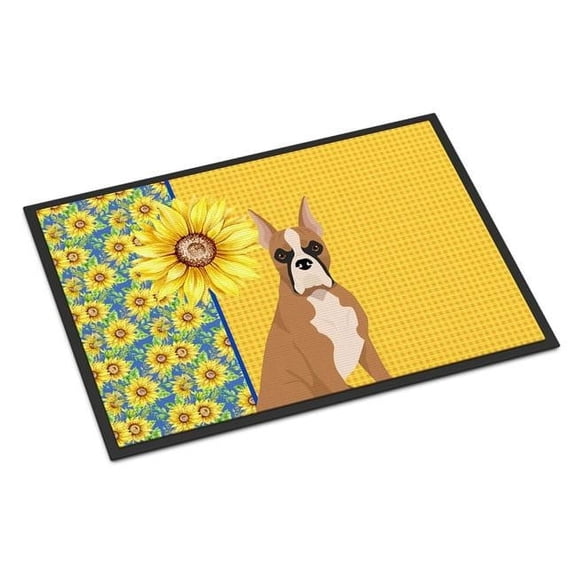 Carolines Treasures WDK5345JMAT 24 x 36 in. Summer Sunflowers Fawn Boxer Indoor or Outdoor Mat