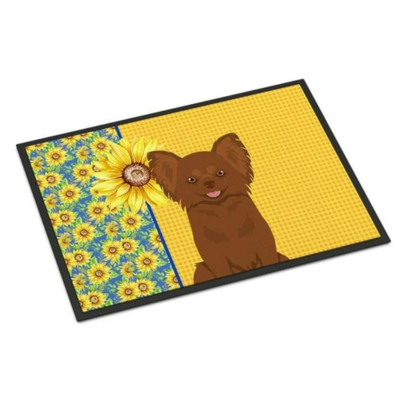 Carolines Treasures WDK5363MAT 18 x 27 in. Summer Sunflowers Longhaired Chocolate Chihuahua Indoor or Outdoor Mat