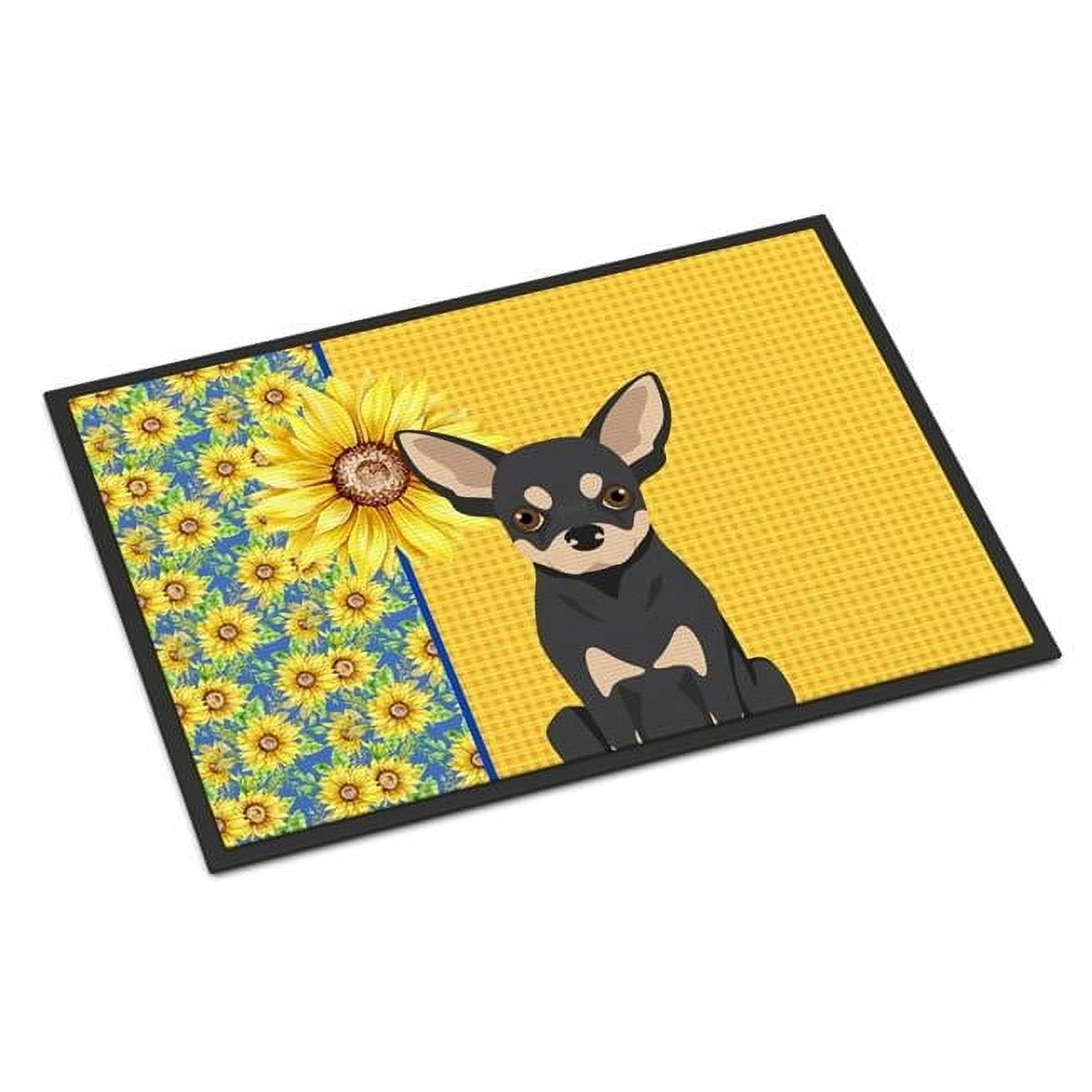 Carolines Treasures WDK5372JMAT 24 x 36 in. Summer Sunflowers Black & Cream Chihuahua Indoor or Outdoor Mat