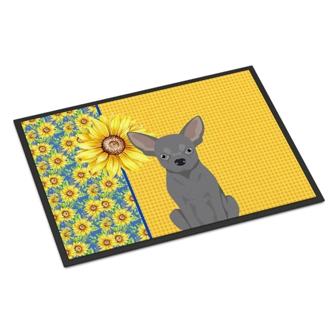 Carolines Treasures WDK5378JMAT 24 x 36 in. Summer Sunflowers Blue Chihuahua Indoor or Outdoor Mat