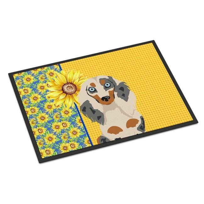 Carolines Treasures WDK5385JMAT 24 x 36 in. Summer Sunflowers Longhair Cream Dapple Dachshund Indoor or Outdoor Mat