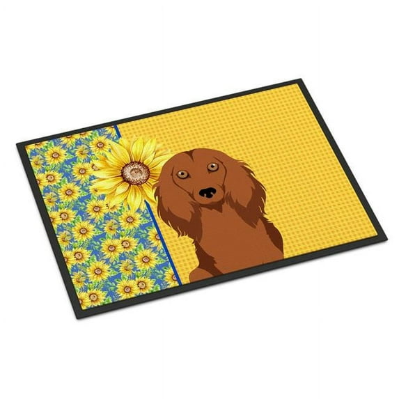 Carolines Treasures WDK5390JMAT 24 x 36 in. Summer Sunflowers Longhair Red Dachshund Indoor or Outdoor Mat