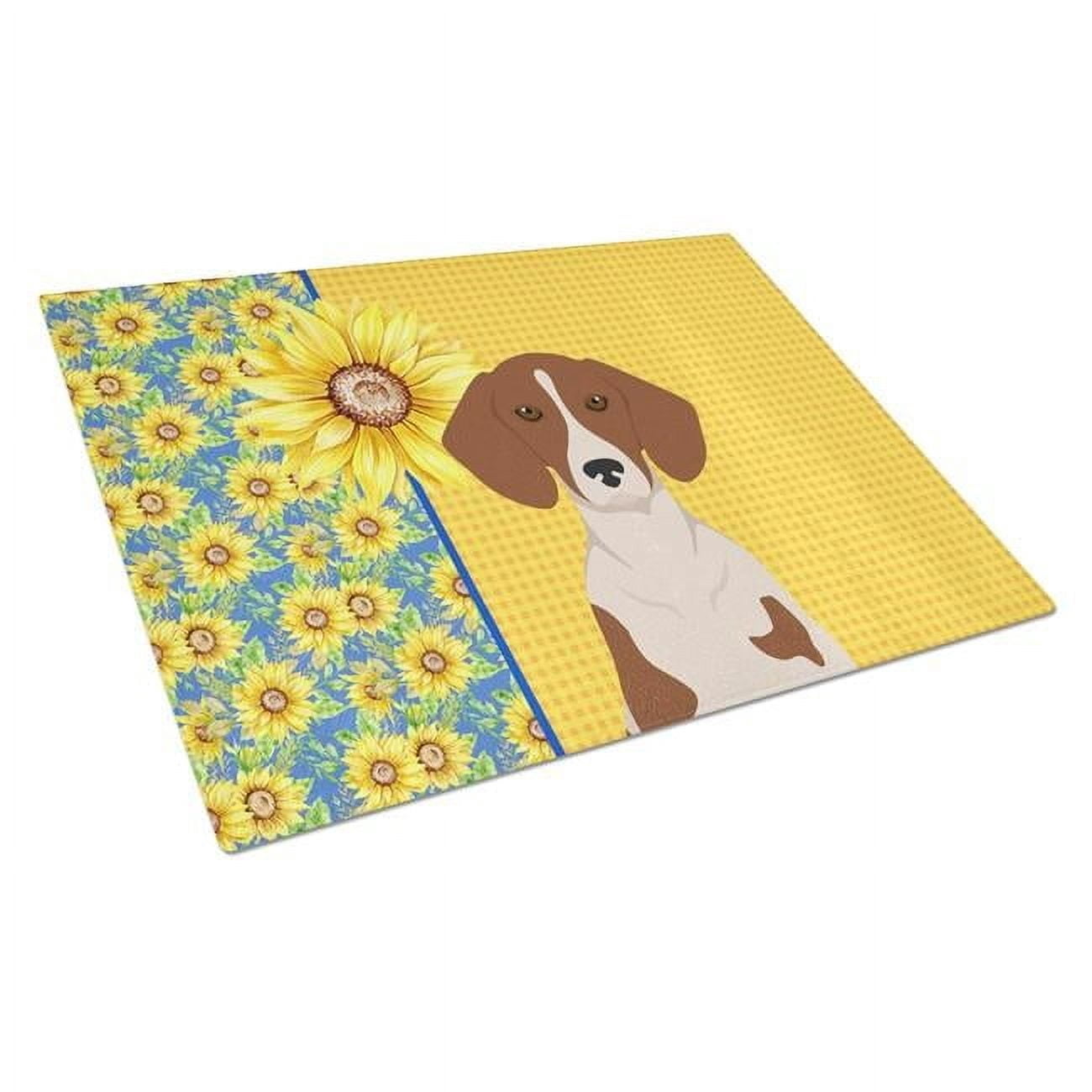 Carolines Treasures WDK5393LCB 15 x 12 in. Summer Sunflowers Red Piebald Dachshund Glass Large Cutting Board