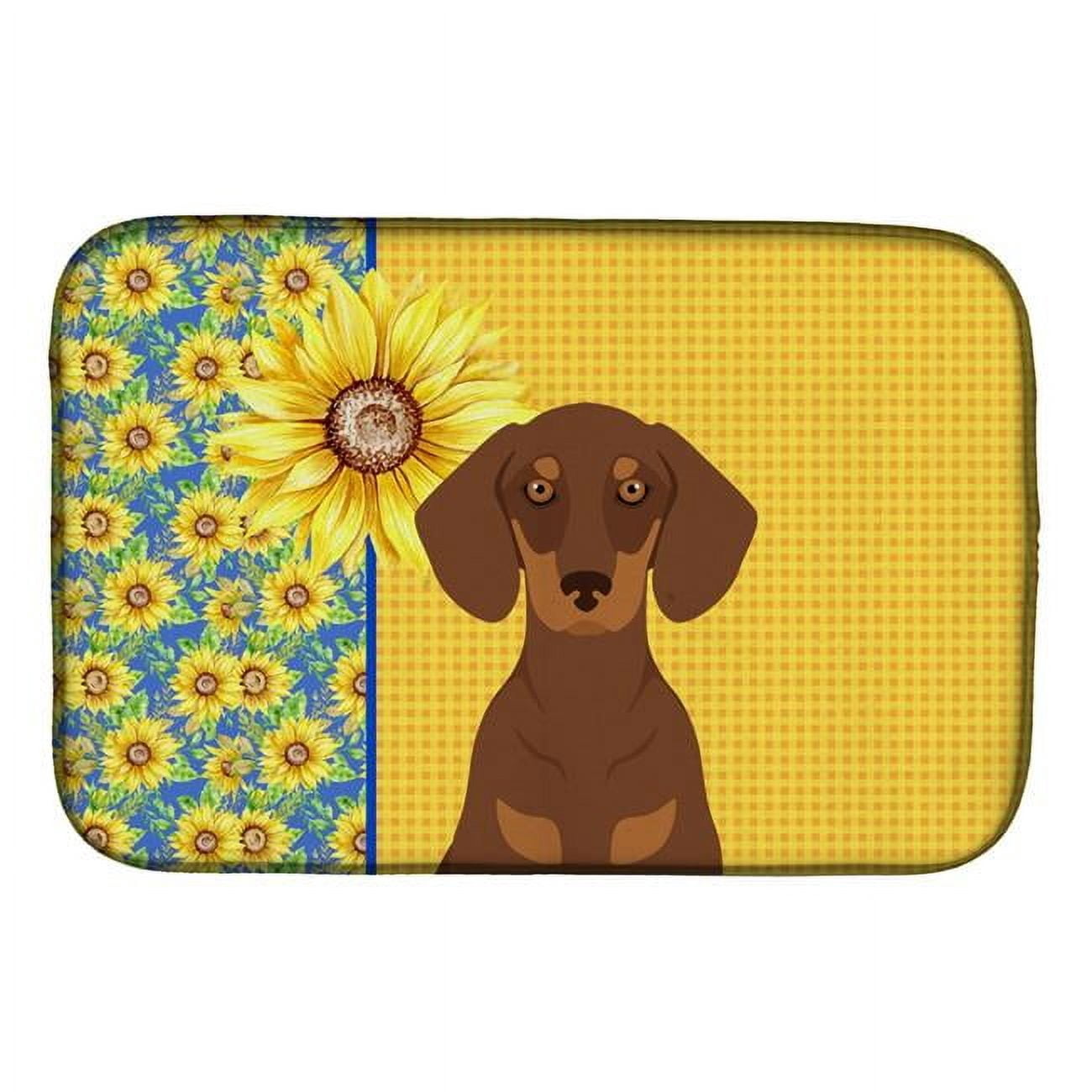 Carolines Treasures WDK5397DDM 21 x 14 in. Summer Sunflowers Chocolate & Tan Dachshund Dish Drying Mat