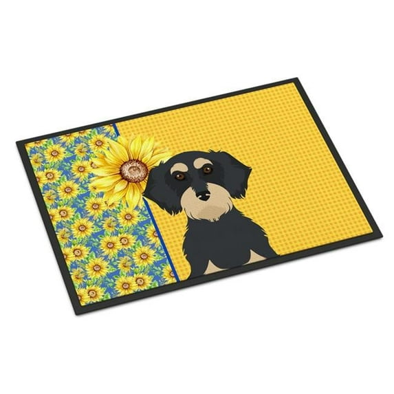 Carolines Treasures WDK5406MAT 18 x 27 in. Summer Sunflowers Wirehair Black & Cream Dachshund Indoor or Outdoor Mat