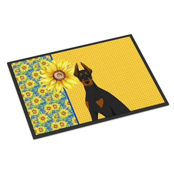 Carolines Treasures WDK5409JMAT 24 x 36 in. Summer Sunflowers Black & Tan Doberman Pinscher Indoor or Outdoor Mat