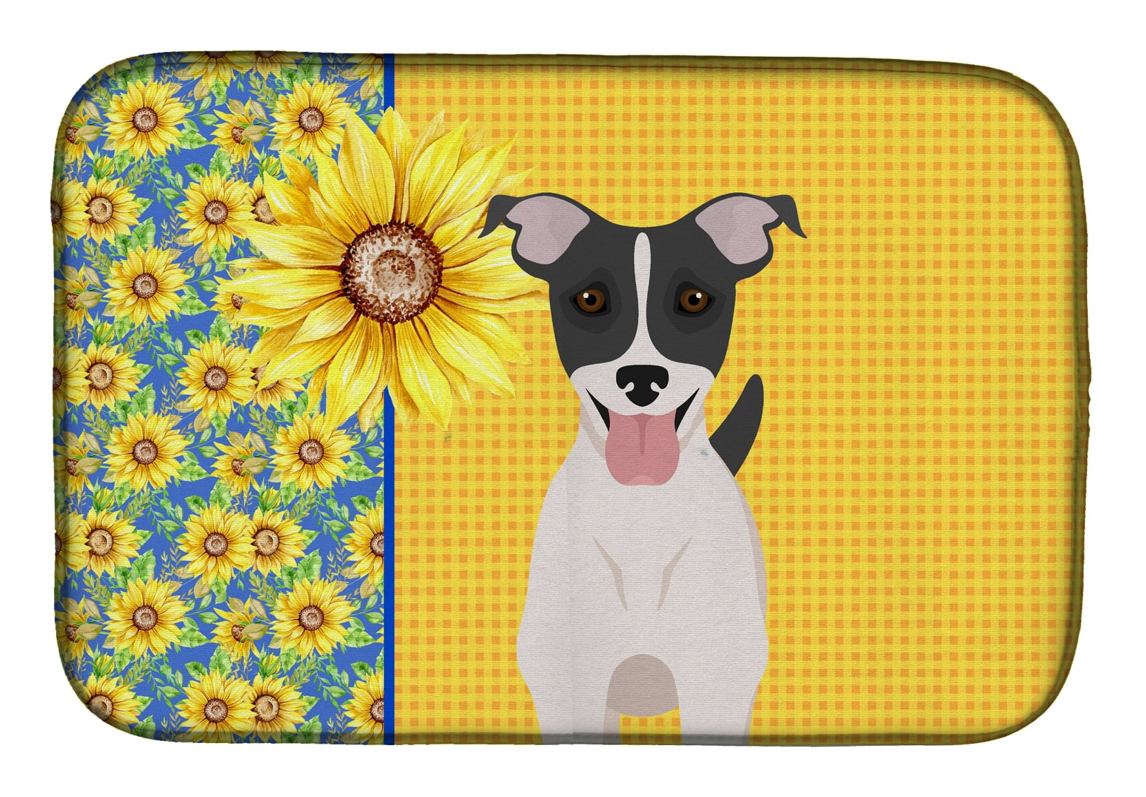 Carolines Treasures WDK5432DDM 21 x 14 in. Summer Sunflowers Black White Smooth Jack Russell Terrier Dish Drying Mat