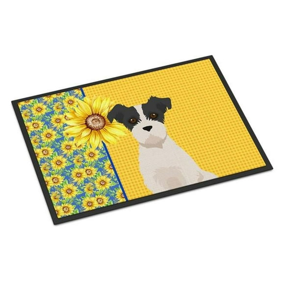 Carolines Treasures WDK5433MAT 18 x 27 in. Summer Sunflowers Black White Wirehair Jack Russell Terrier Indoor or Outdoor Mat