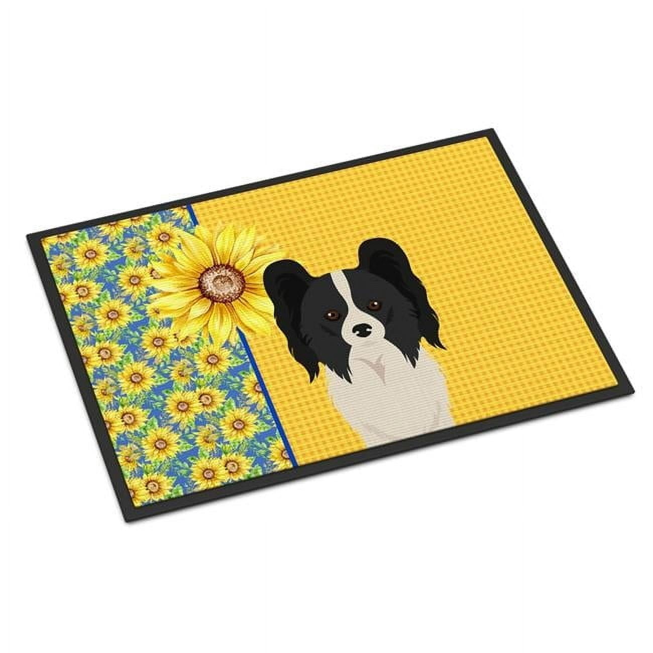 Carolines Treasures WDK5449JMAT 24 x 36 in. Summer Sunflowers Black & White Papillon Indoor or Outdoor Mat