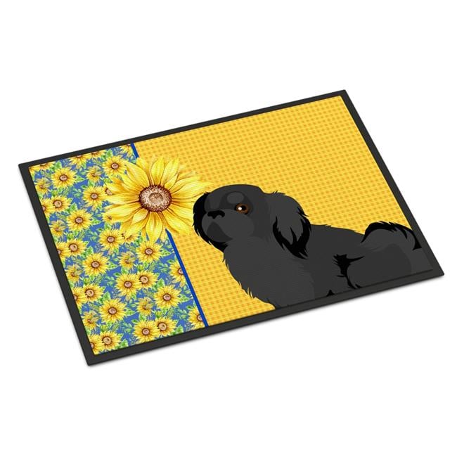 Carolines Treasures WDK5452JMAT 24 x 36 in. Summer Sunflowers Black Pekingese Indoor or Outdoor Mat