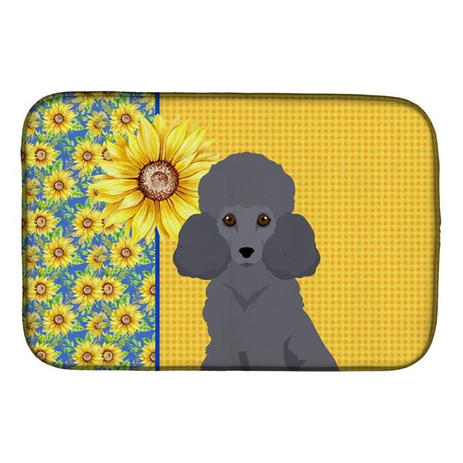 Carolines Treasures WDK5464DDM 21 x 14 in. Summer Sunflowers Toy Gray Poodle Dish Drying Mat