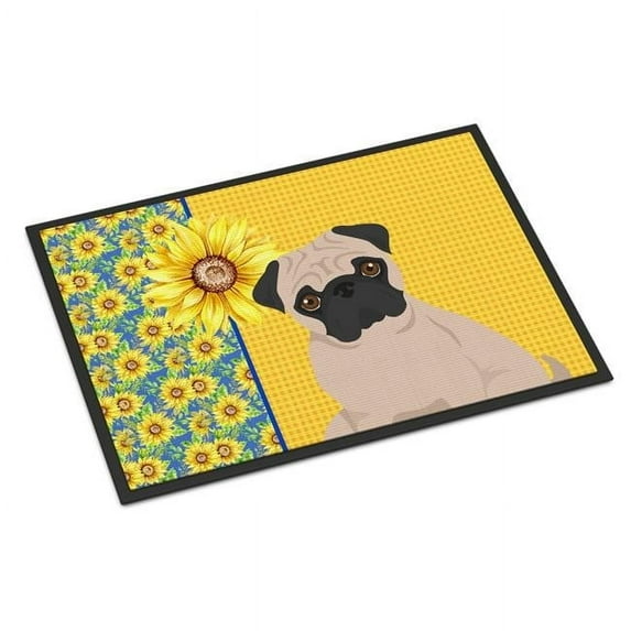 Carolines Treasures WDK5472MAT 18 x 27 in. Summer Sunflowers Fawn Pug Indoor or Outdoor Mat