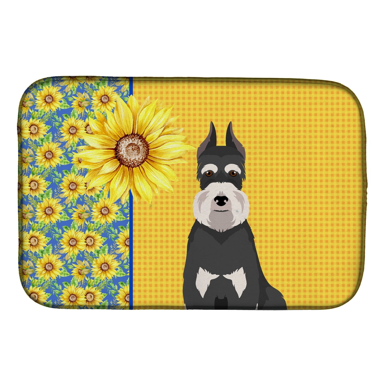 Summer Sunflowers Black and Silver Schnauzer Dish Drying Mat 14 in x 21 in