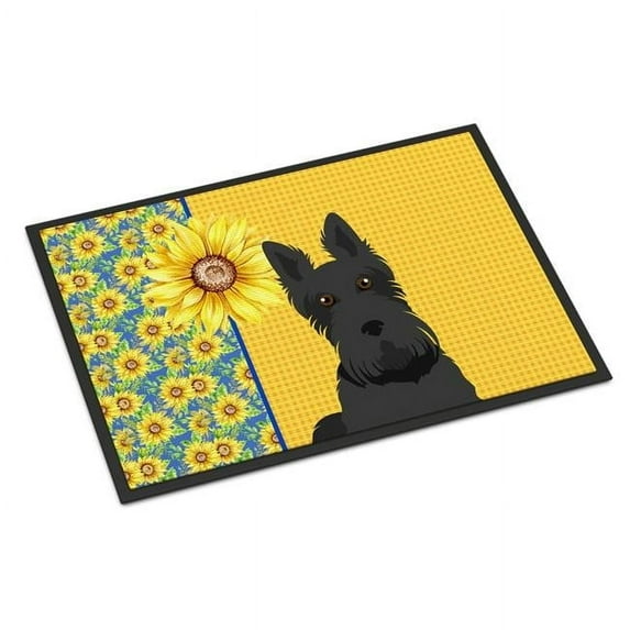Carolines Treasures WDK5479JMAT 24 x 36 in. Summer Sunflowers Black Scottish Terrier Indoor or Outdoor Mat