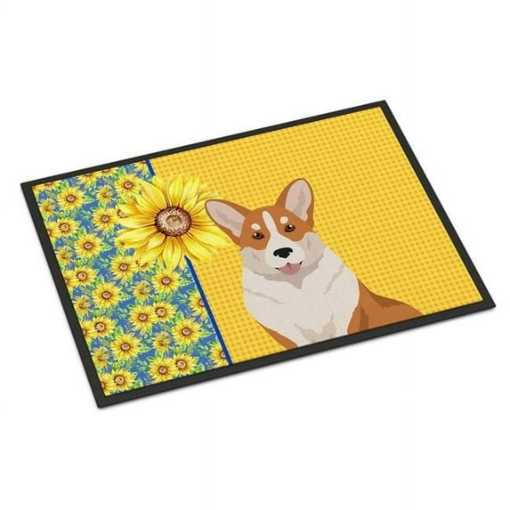 Carolines Treasures WDK5496MAT 18 x 27 in. Summer Sunflowers Red Cardigan Corgi Indoor or Outdoor Mat