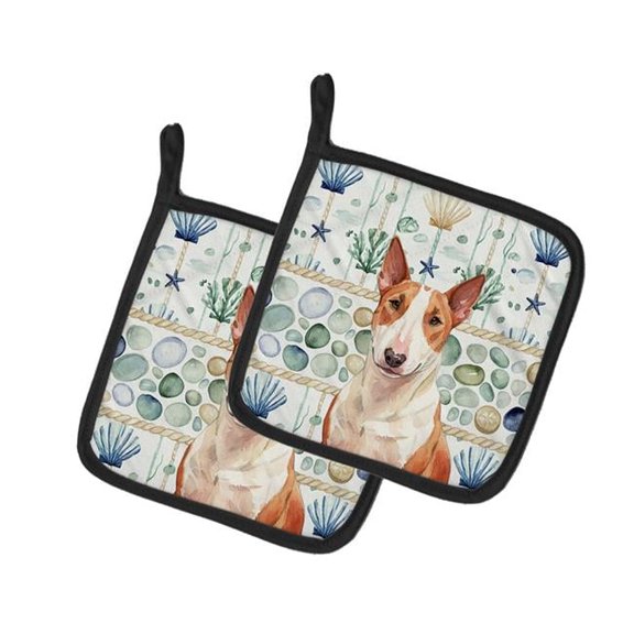 Carolines Treasures WDK6951PTHD 7.5 x 7.5 in. Red & White Bull Terrier Coastal Sea Glass Pair of Pot Holders