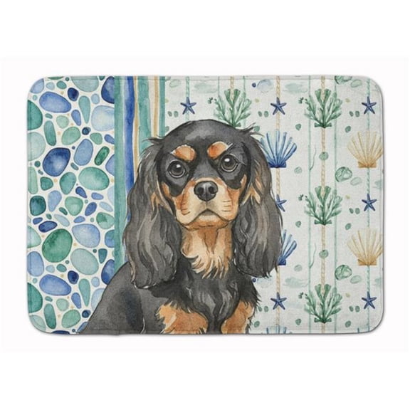 Carolines Treasures WDK6962RUG 19 x 27 in. Black & Tan Cavalier Spaniel Coastal Sea Glass Memory Foam Kitchen Mat