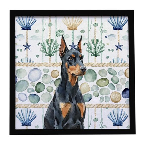 Carolines Treasures WDK7007MFP88 8 x 8 in. Doberman Pinscher Coastal Sea Glass Framed Metal Print