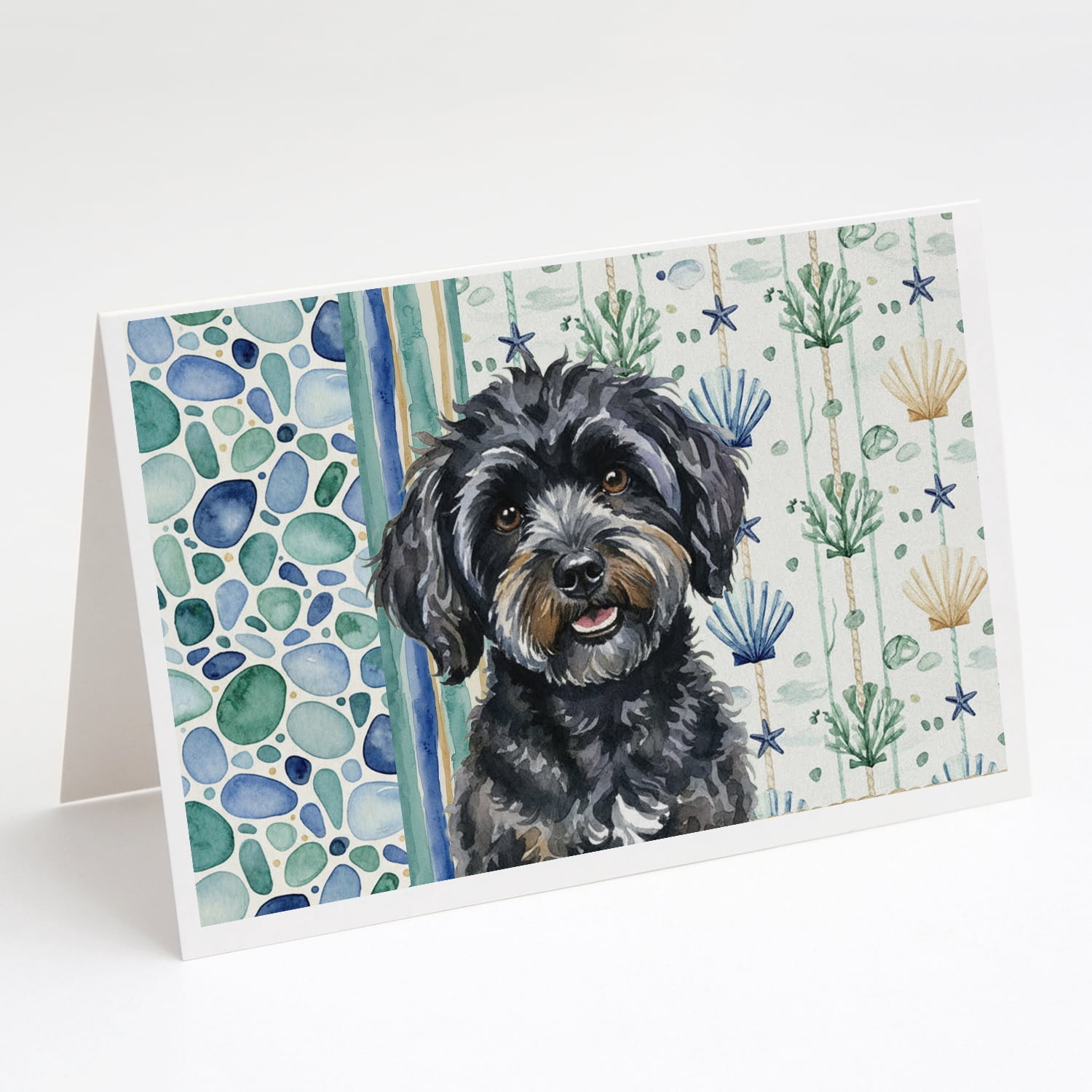 Black Havanese Coastal Sea Glass Greeting Cards Pack of 8