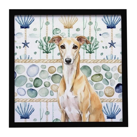 Carolines Treasures WDK7254MFP88 8 x 8 in. Fawn Whippet Coastal Sea Glass Framed Metal Print