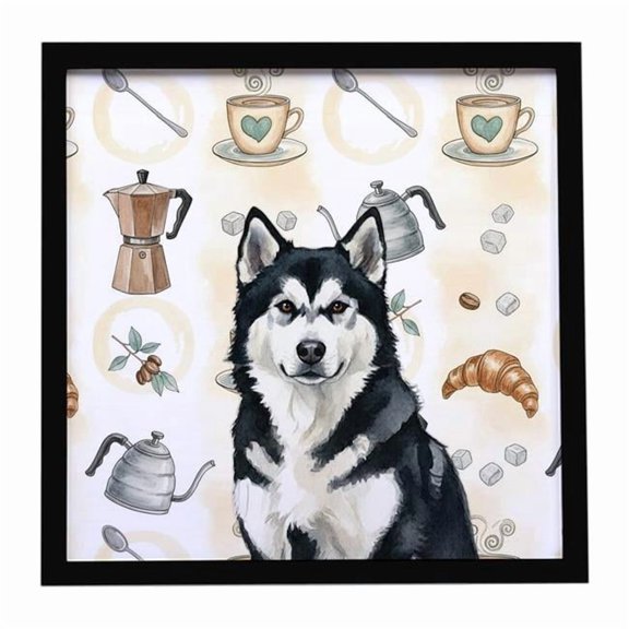 Carolines Treasures WDK7273MFP88 8 x 8 in. Black & White Alaskan Malamute Coffee Bar Framed Metal Print