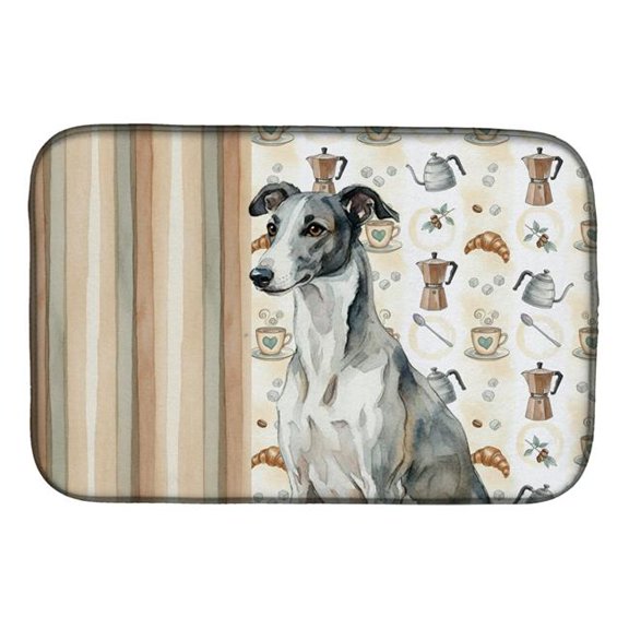 Carolines Treasures WDK7460DDM 21 x 14 in. Black & White Greyhound Coffee Bar Dish Drying Mat
