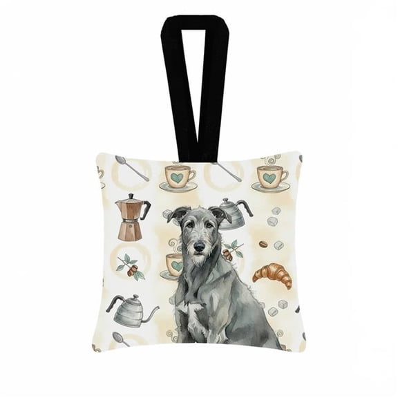 Carolines Treasures WDK7475PO3 3.5 x 3.5 in. Gray Irish Wolfhound Coffee Bar Hanging Square Fabric Ornament