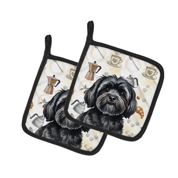 Carolines Treasures WDK7501PTHD 7.5 x 7.5 in. Black Lhasa Apso Coffee Bar Pair of Pot Holders