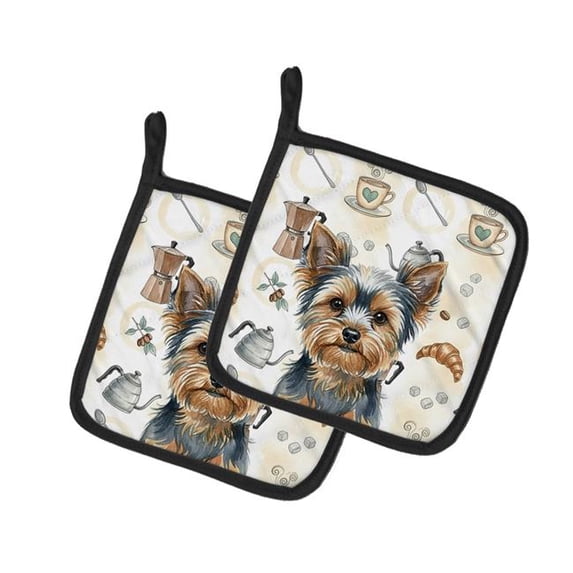 Carolines Treasures WDK7664PTHD 7.5 x 7.5 in. Blue & Tan Yorkshire Terrier Coffee Bar Pair of Pot Holders