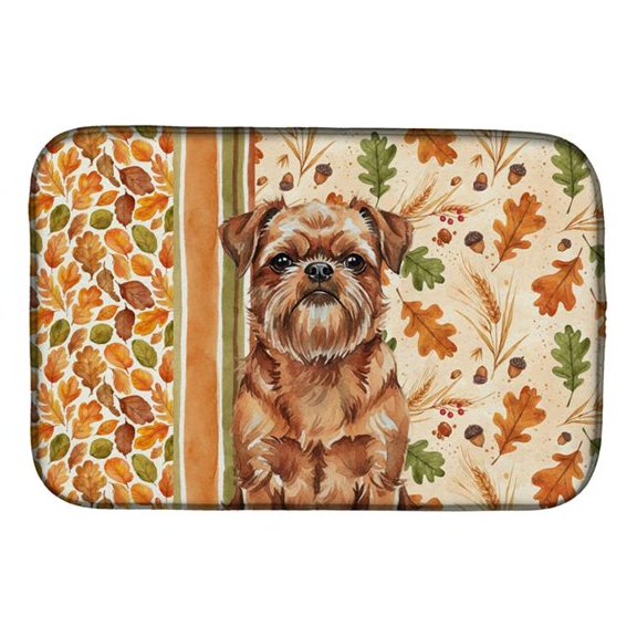 Carolines Treasures WDK7748DDM 21 x 14 in. Red Brussels Griffon Heirloom Fall Dish Drying Mat - Multi Color