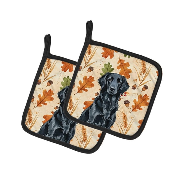 Caroline's Treasures Black Flat-Coated Retriever Heirloom Fall Pair of Pot Holders Pair 7.5x7.5 Quilted Insulated Hot Pads Decorative Kitchen Gift Made in USA