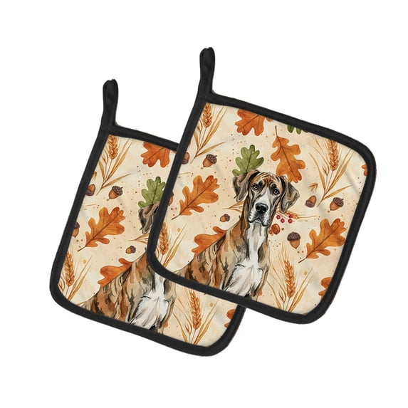 Caroline's Treasures Brindle Great Dane Heirloom Fall Pair of Pot Holders Pair 7.5x7.5 Quilted Insulated Hot Pads Decorative Kitchen Gift Made in USA