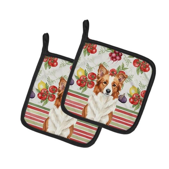 Carolines Treasures WDK8124PTHD Unisex Adult Red & White Border Collie Vegetables Pot Holders - 7.5 x 7.5 in. - Set of 2