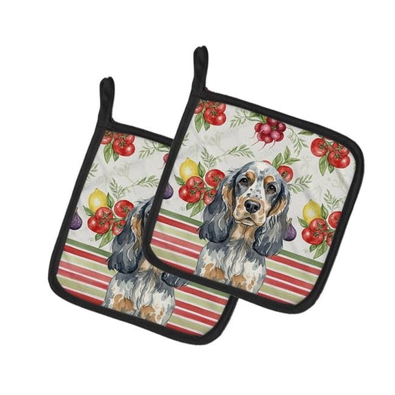 Carolines Treasures WDK8217PTHD Unisex Adult Blue Roan & Tan English Cocker Spaniel Vegetables Pot Holders - 7.5 x 7.5 in. - Set of 2