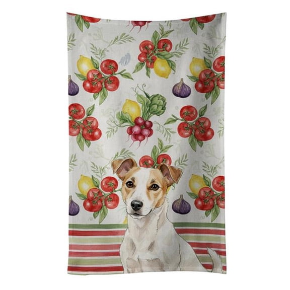 Carolines Treasures WDK8283KTWL Unisex Adult White & Tan Jack Russell Terrier Vegetables Kitchen Towel - 25 x 15 in.