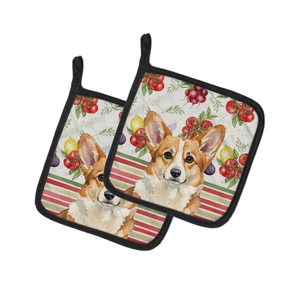Carolines Treasures WDK8353PTHD Unisex Adult Corgi Vegetables Pot Holders - 7.5 x 7.5 in. - Set of 2