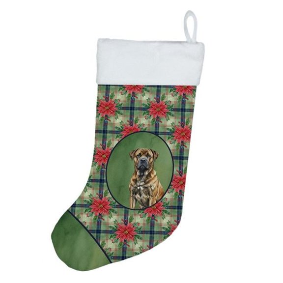 Carolines Treasures WDK8520CS Unisex Adult Brindle Boerboel Christmas Poinsettias Holiday Stocking - 18 x 13.5 in.