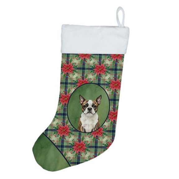 Carolines Treasures WDK8531CS Unisex Adult Brindle Boston Terrier Christmas Poinsettias Holiday Stocking - 18 x 13.5 in.