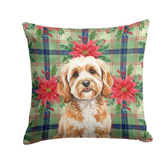 Carolines Treasures WDK8566PW1414 Unisex Adult Cavapoo Christmas Poinsettias Throw Pillow - 14 x 14 in.