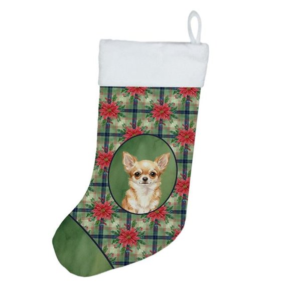 Carolines Treasures WDK8571CS Unisex Adult Fawn Chihuahua Christmas Poinsettias Holiday Stocking - 18 x 13.5 in.