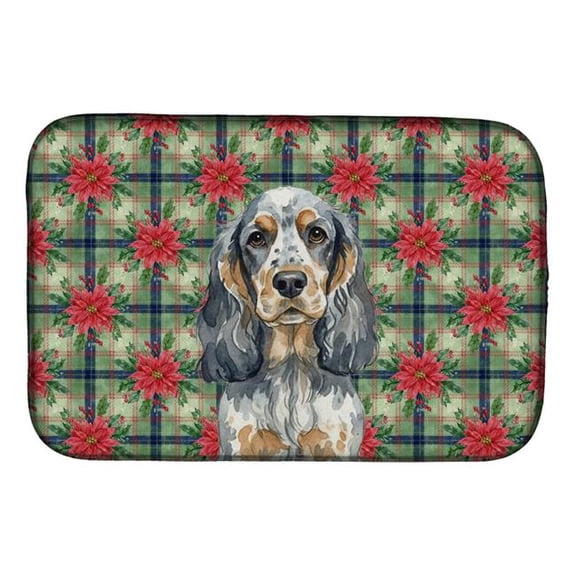 Carolines Treasures WDK8617DDM Unisex Adult Blue Roan & Tan English Cocker Spaniel Christmas Poinsettias Dish Drying Mat - 21 x 14 in.