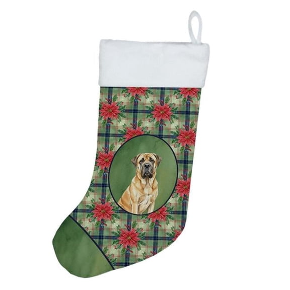 Carolines Treasures WDK8626CS Unisex Adult Fawn English Mastiff Christmas Poinsettias Holiday Stocking - 18 x 13.5 in.