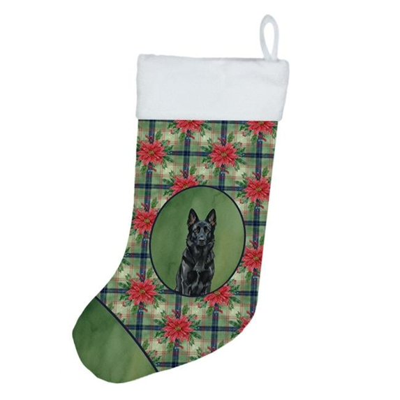 Carolines Treasures WDK8645CS Unisex Adult Black German Shepherd Christmas Poinsettias Holiday Stocking - 18 x 13.5 in.